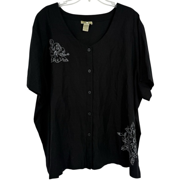 ISLANDER Linen Blend Ladies Hawaiian Floral Black Beaded Shirt Size 3X Button Up - Picture 1 of 10